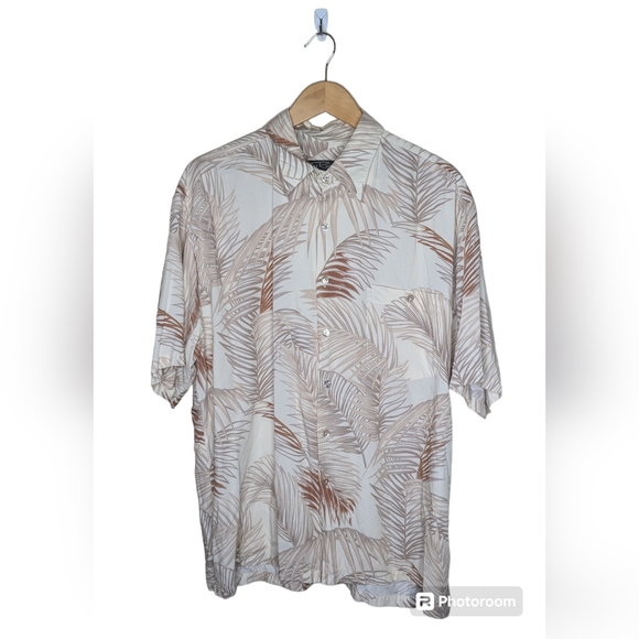 Vintage Tori Richard Shirt Mens L Beige Hawaiian Floral Viscose Button Up - Picture 1 of 5